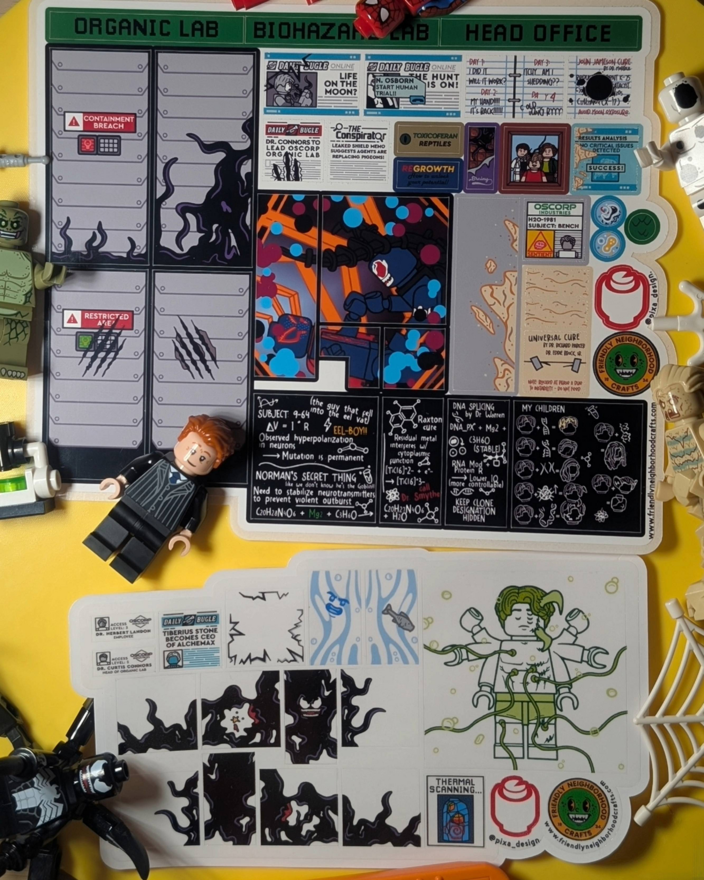 "OSCORP TOWER LAB EXPERIMENTS BUNDLE" 2 Sticker Sheets