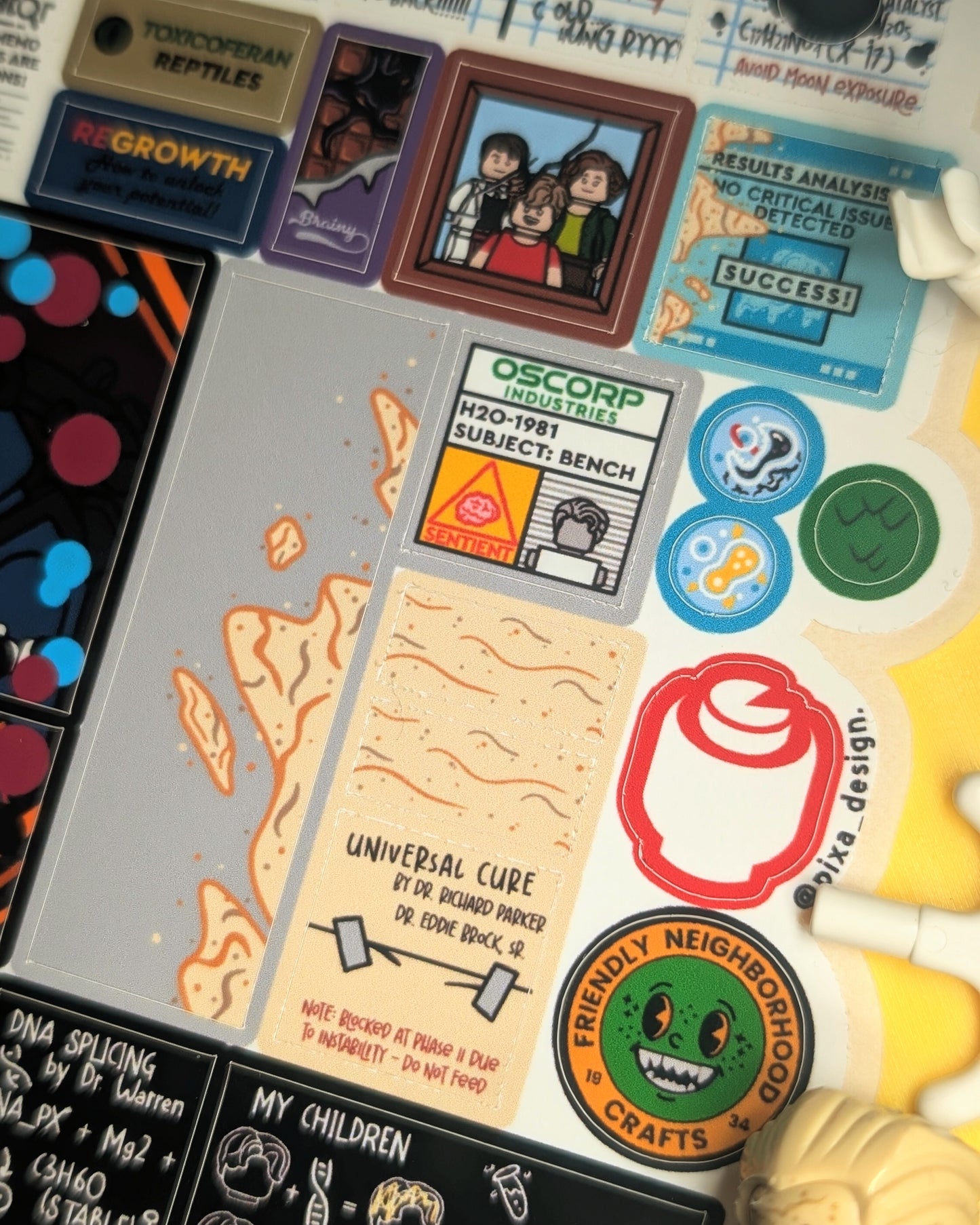 "OSCORP TOWER LAB EXPERIMENTS BUNDLE" 2 Sticker Sheets
