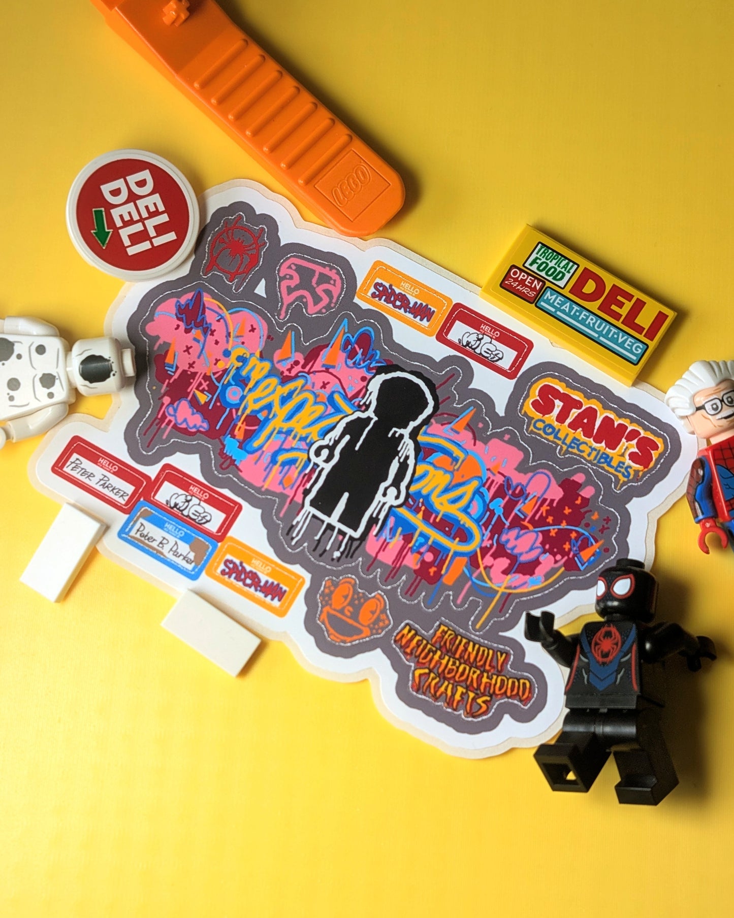 "NO EXPECTATIONS GRAFFITI" Custom Design Brick Stickers Animated Web-Shooter